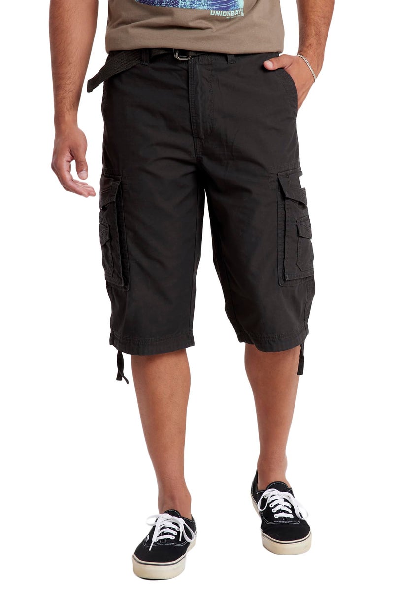 UNIONBAY mens Cordova Belted Messenger - Reg and Big Tall Sizes Cargo Shorts, Black, 36 US